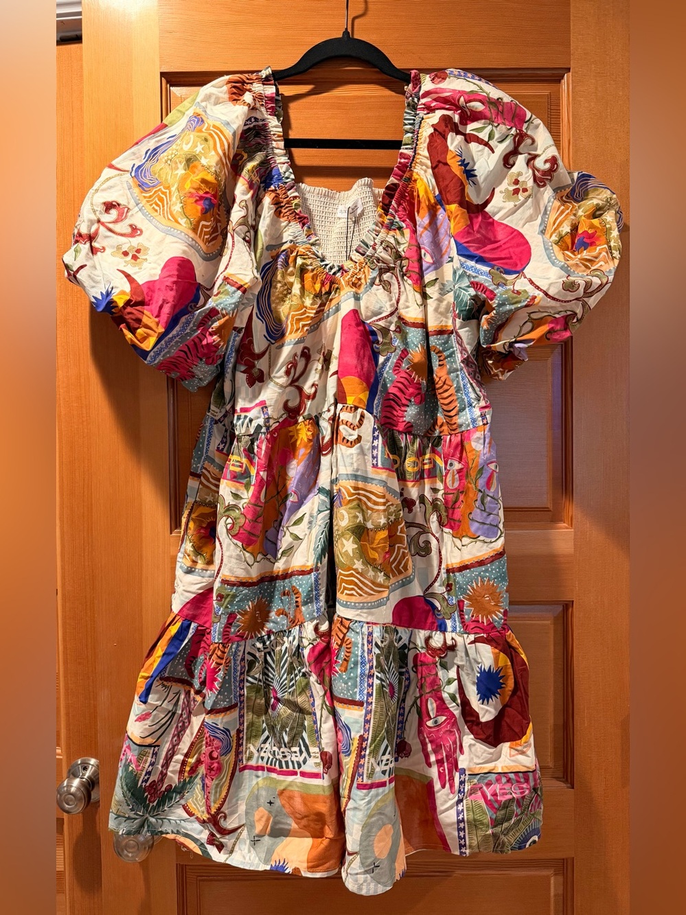City Chic Multicolored Printed Puff-Sleeve Tiered Dress